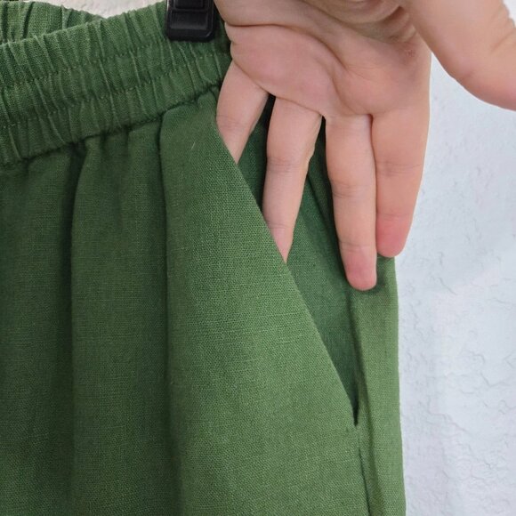 J. Crew Green Linen Blend Drawstring Waist Pull On Cropped Pants Size 4 - Picture 3 of 5